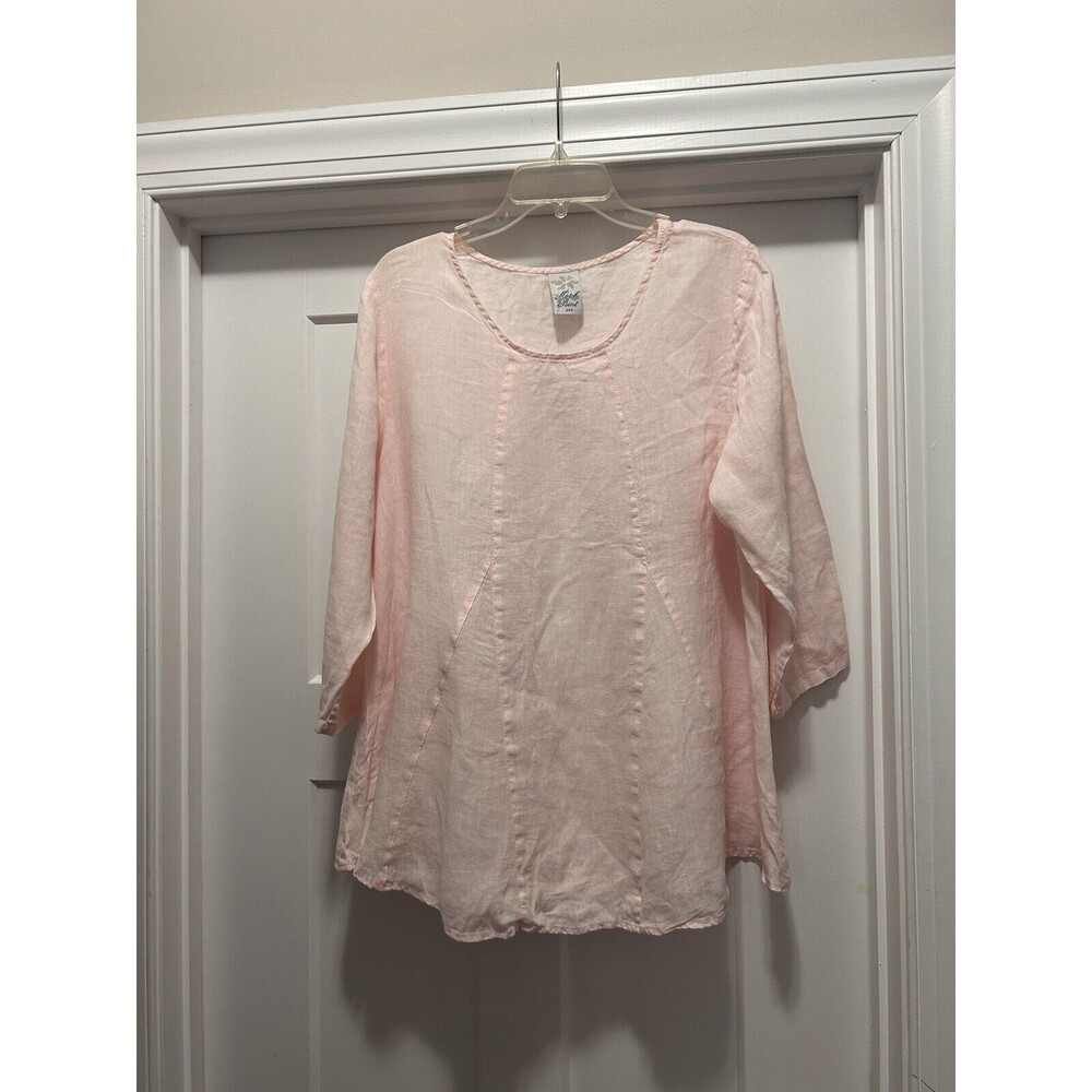 Vintage Match Point Pullover 100% Linen 3/4 Sleeve Light Pink Top Size Medium